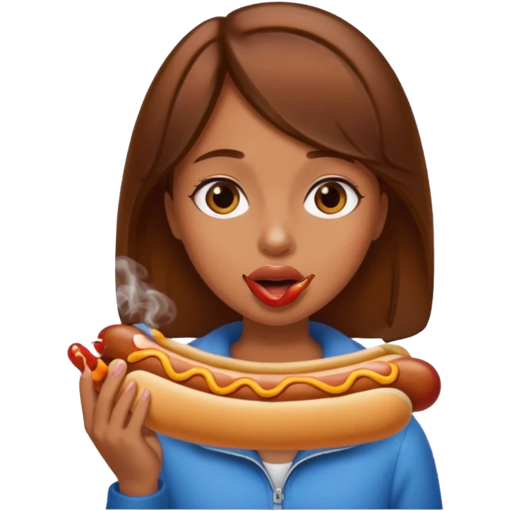 girl with brown hair with hotdog smoking out of her mouth emoji