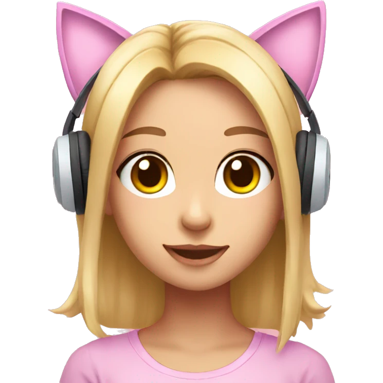 Girl with pastel pink gaming headset that has cat ears  emoji