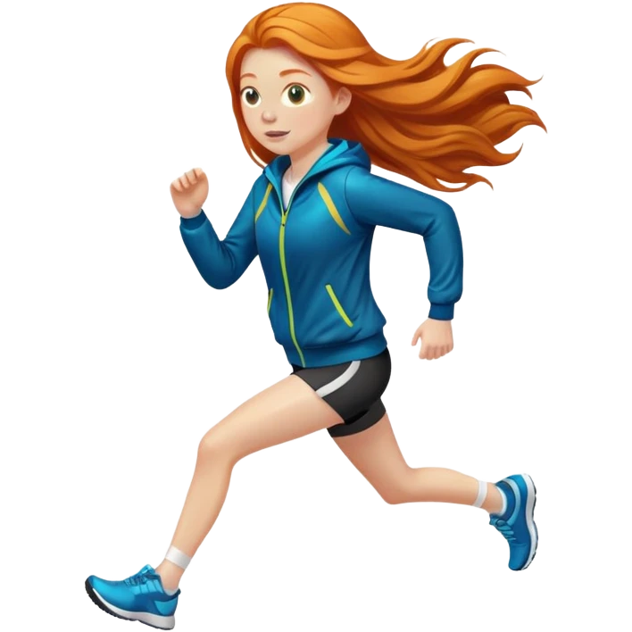 Ginger girl jogging with jacket long shiny hair emoji
