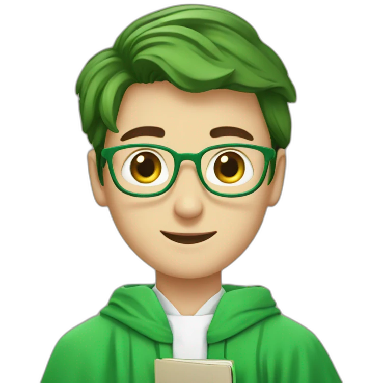 a European-looking student in a green robe with a sprout of green in his hands emoji