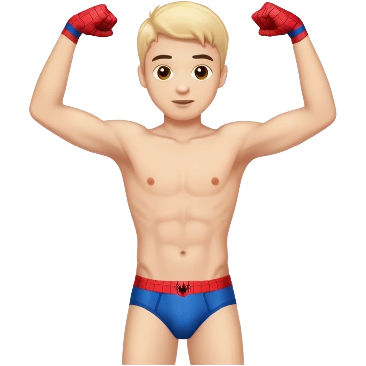 boy holding up spiderman underwear next to him emoji