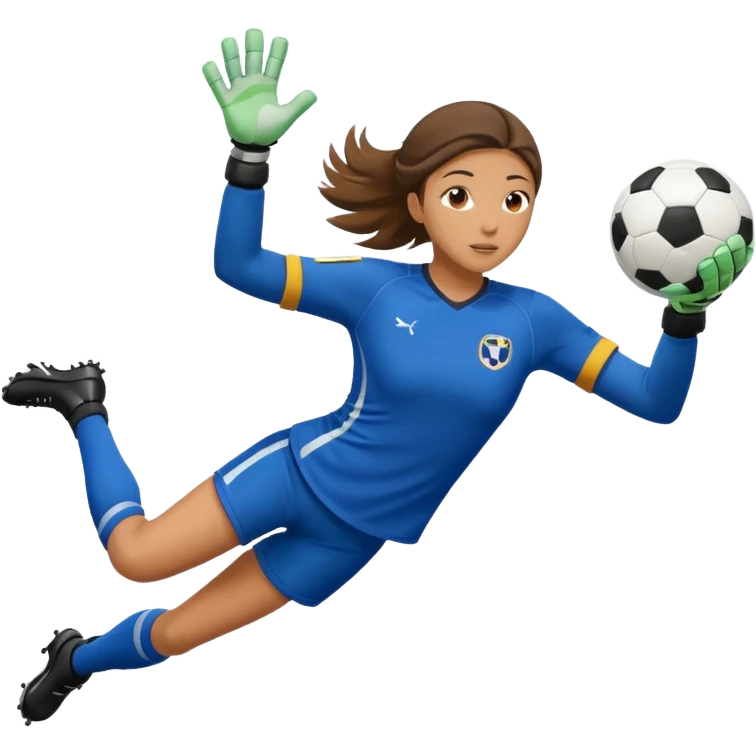 make a girl goalie diving through the air with one soccer ball in her hands emoji