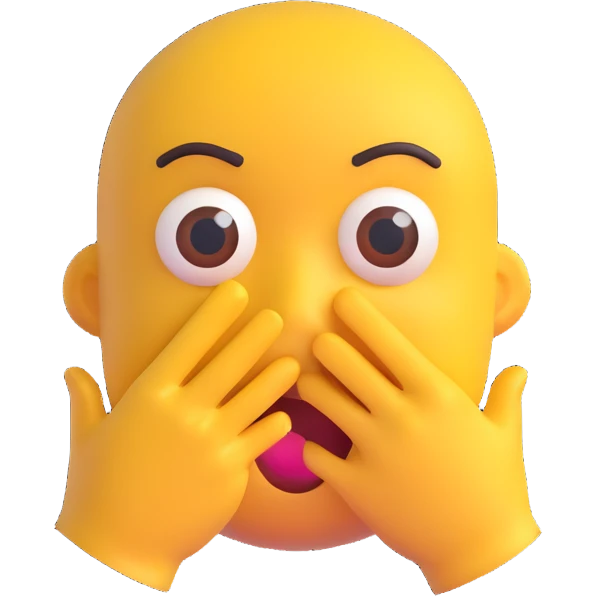 şaşırmış bir yüz, elini ağzına götürmüş, 3D emoji tarzında, arka plan olmadan emoji