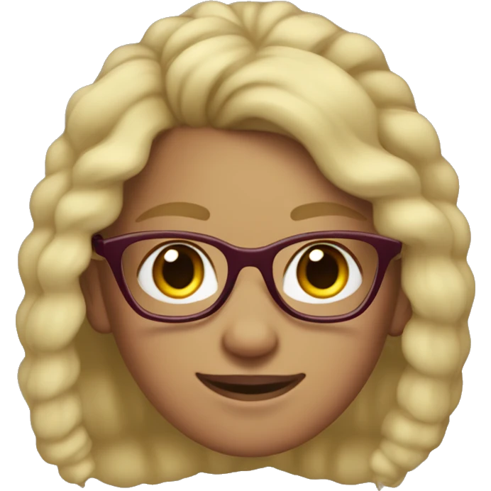 girl with freckles and blonde wavy hair in pony tail, wearing burgundy glasses and a hoodie emoji