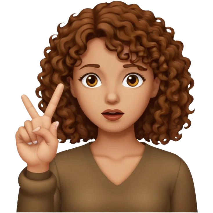 Brown curly hair woman with finger up in disgust emoji