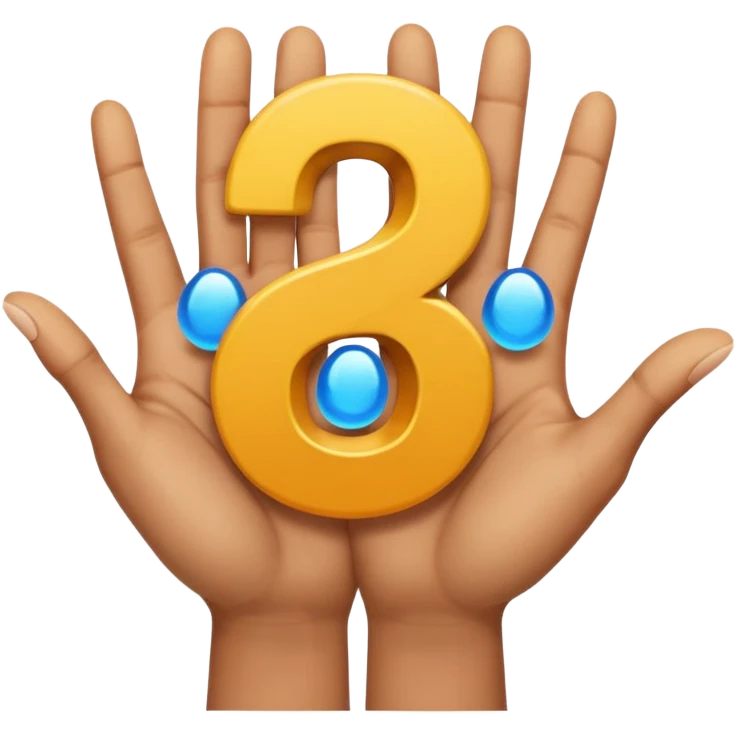 Two open separate hands. The one on the left has the number 6 on top of it floating and the other one has 7 on top of it floating emoji