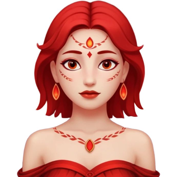 Woman standing under red moonlight, bare shoulders, ritual markings faintly glowingWoman standing under red moonlight, bare shoulders, ritual markings faintly glowing emoji