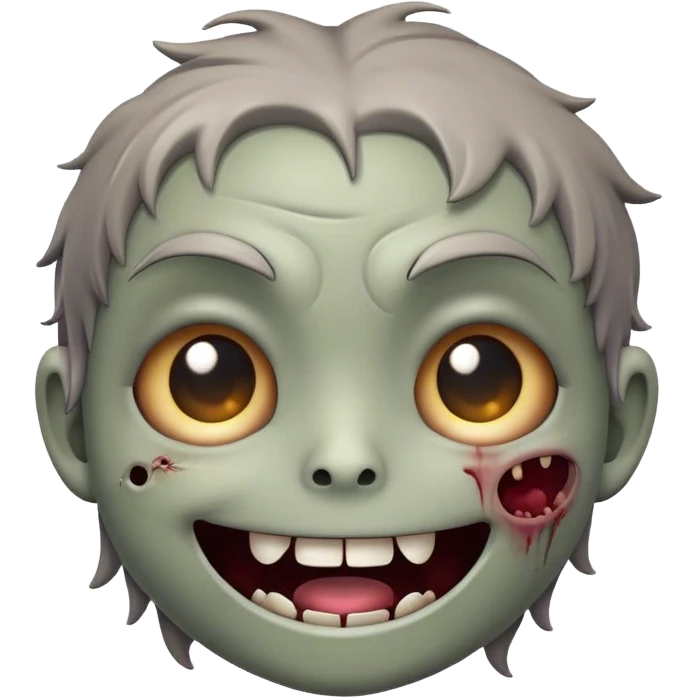 Cinematic Cute Zombie Portrait Emoji, with a delightfully quirky, slightly disheveled face in muted ashen hues, featuring quirky bright eyes and a playful, stitched-together smile, simplified yet irresistibly charming, highly detailed with a soft glowing outline that captures the adorable, offbeat spirit of a zombie who’s more cute than creepy! emoji
