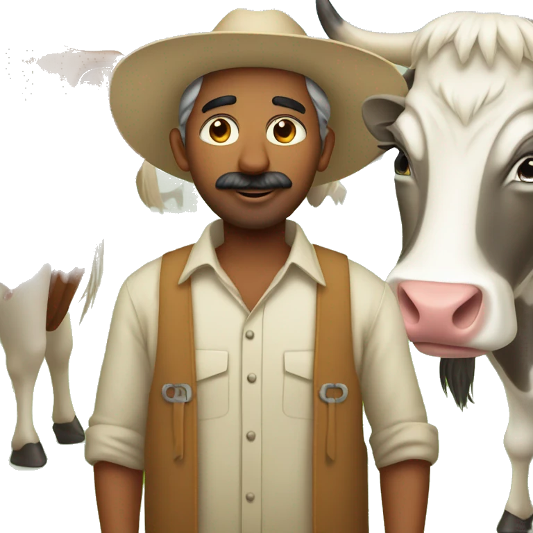 indian farmer staning in farm  ith cow emoji