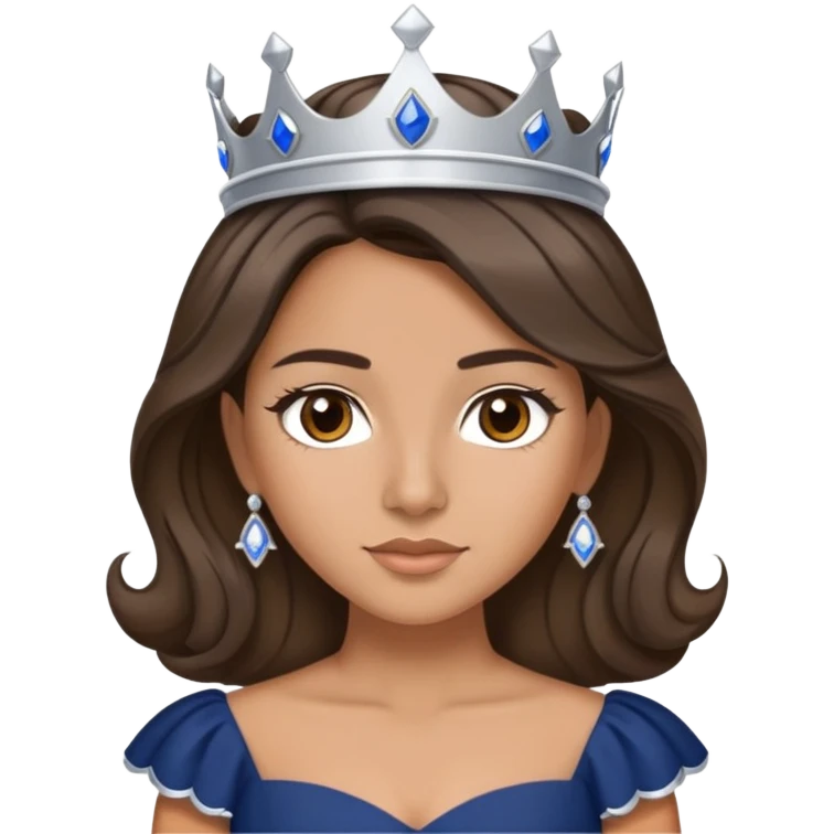 latina with navy quince dress and silver crown brunette hair and carmel highlights  emoji