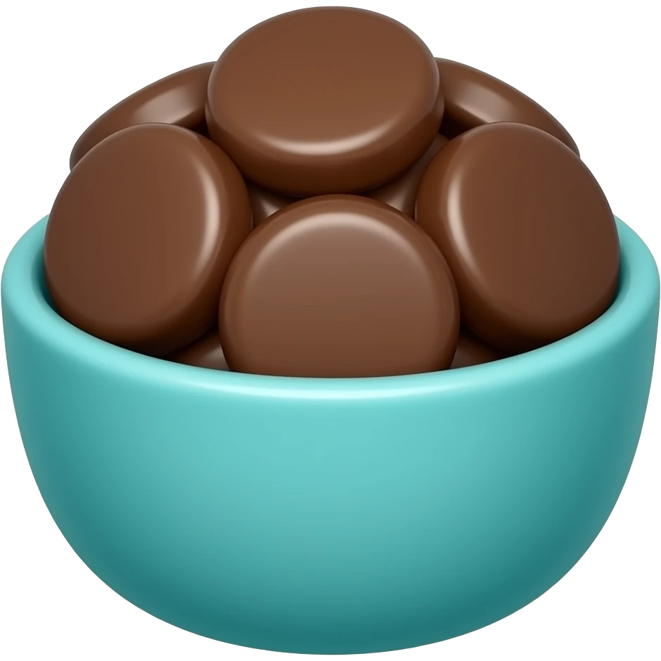 realistic small turquoise bowl of chocolate circles emoji