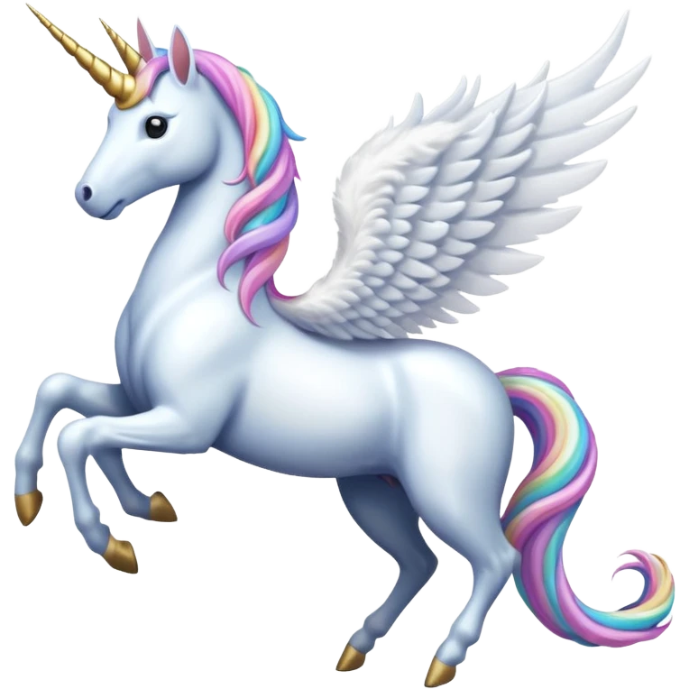 Cinematic Noble Unicorn with wings, slender with a flowing mane and tail and spiraled horn emoji