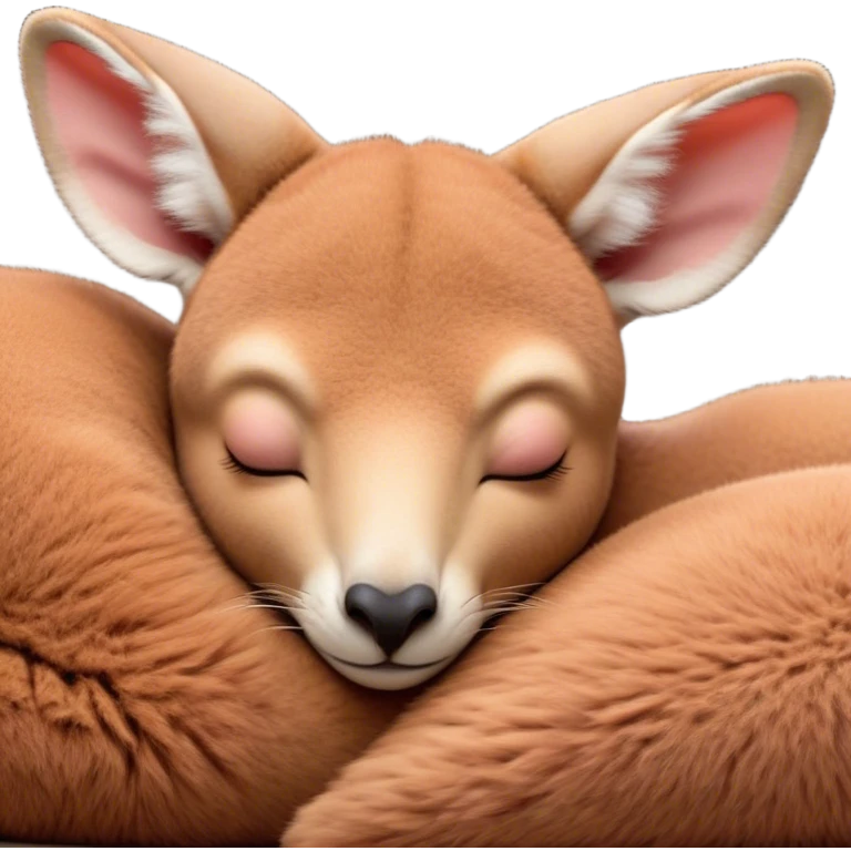 Meme-Worthy Cute Sleeping Adult Red Kangaroo Portrait Emoji, Head resting peacefully with a contented smile, showcasing a solid, reddish form with a characteristic red kangaroo-shaped head featuring a soft, elongated snout and small, relaxed ears, eyes shut in a serene, restful nap, Simplified yet adorably endearing features, highly detailed, glowing with a soft, drowsy outback light, high shine, relaxed and utterly lovable, stylized with an air of playful laziness, soft glowing outline, capturing the essence of a sleeping kangaroo that feels destined to become the next viral icon of adorable rest! emoji