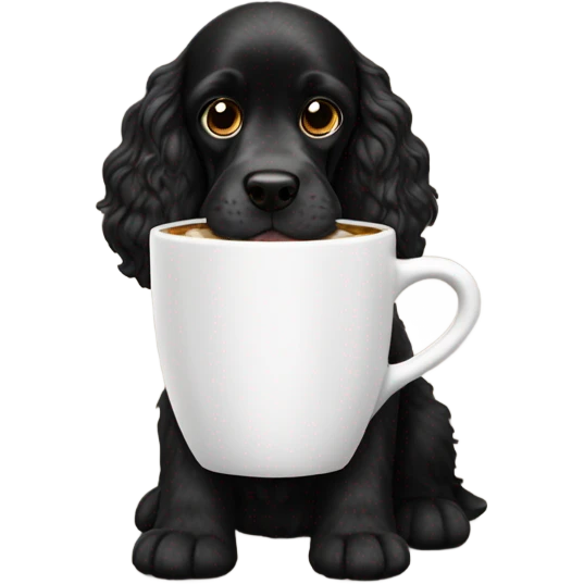 Black cocker spaniel drinking capucino emoji