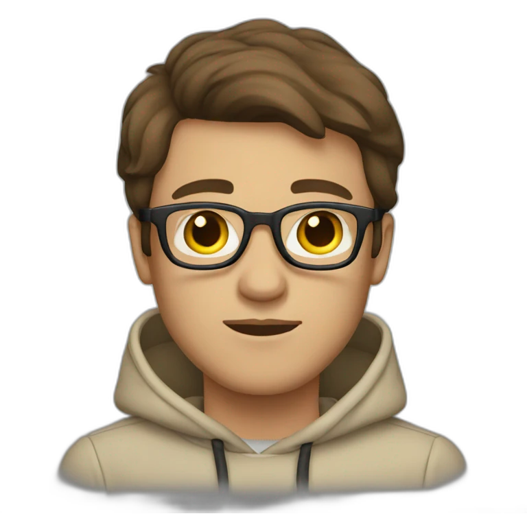 Man with Brown hair with glasses and beige hoodie emoji