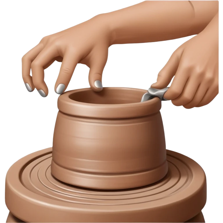 thumb pressing side of clay down onto a silver pottery wheel, thumb at the bottom of the clay, pottery gesture emoji
