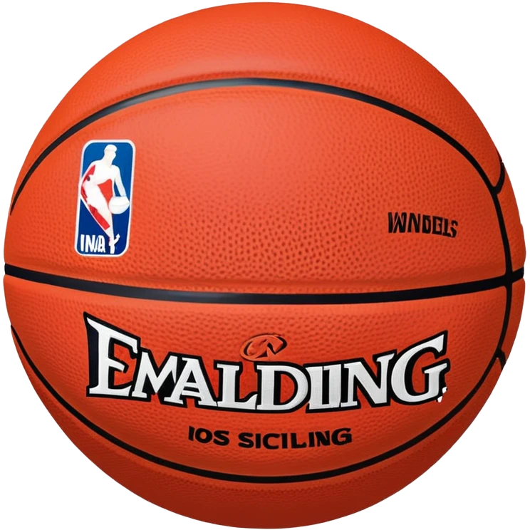 Extremely minimal red basketball with smallest possible NBA and Spalding logos, basic shape, iOS emoji style emoji