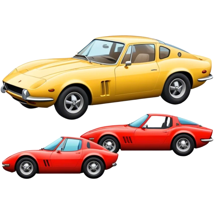 Collage emoji symbolizing a passion for cars: a sleek sports car, a vintage classic car, and an off-road SUV. The background features a cozy garage with tools, car posters, and warm lighting, emphasizing a home hobby atmosphere. Transparent background. emoji