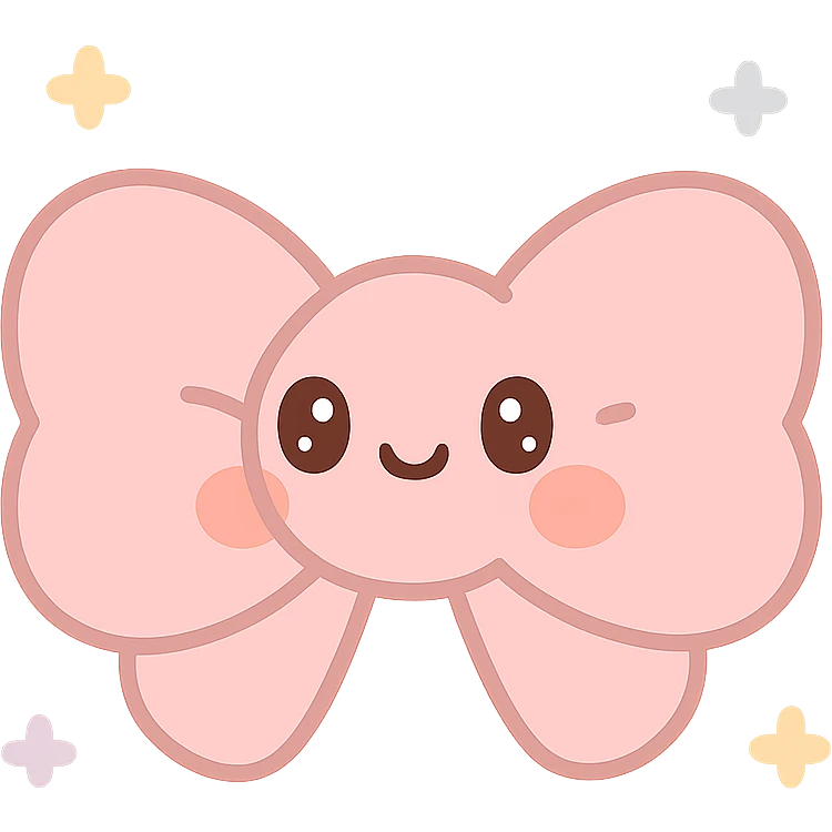 fluffy bow, kawaii style, cute face emoji