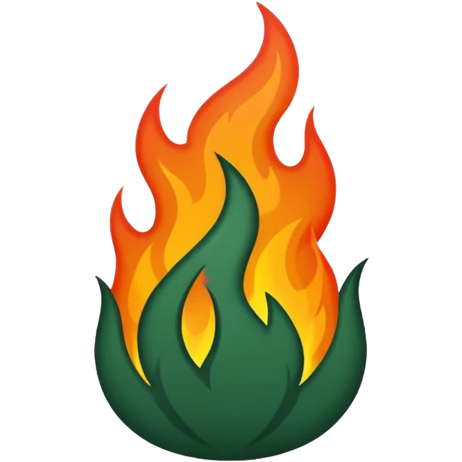 minimalist fire, only dark green color, no details, no color variety emoji