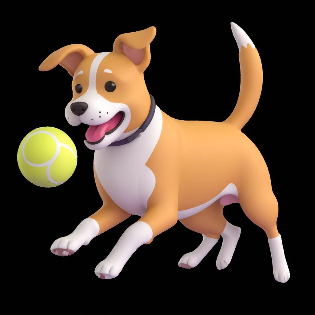 dog chasing ball in forrest, close up pose emoji