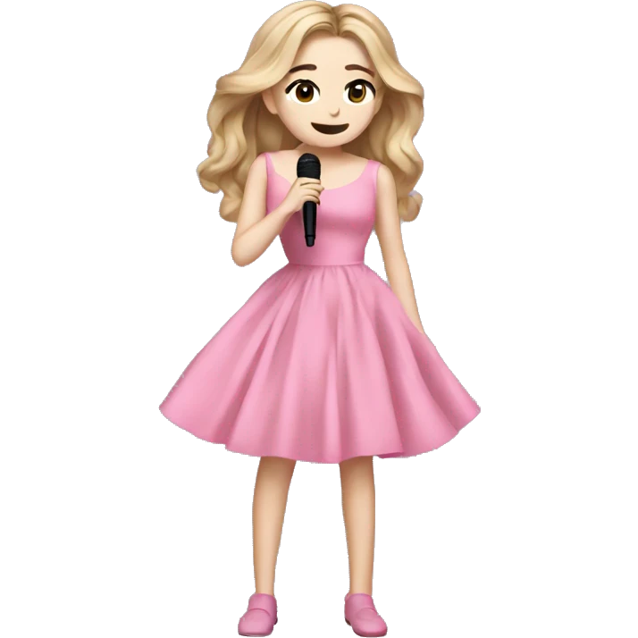 Sabrina carpenter full body singing with pink dress emoji