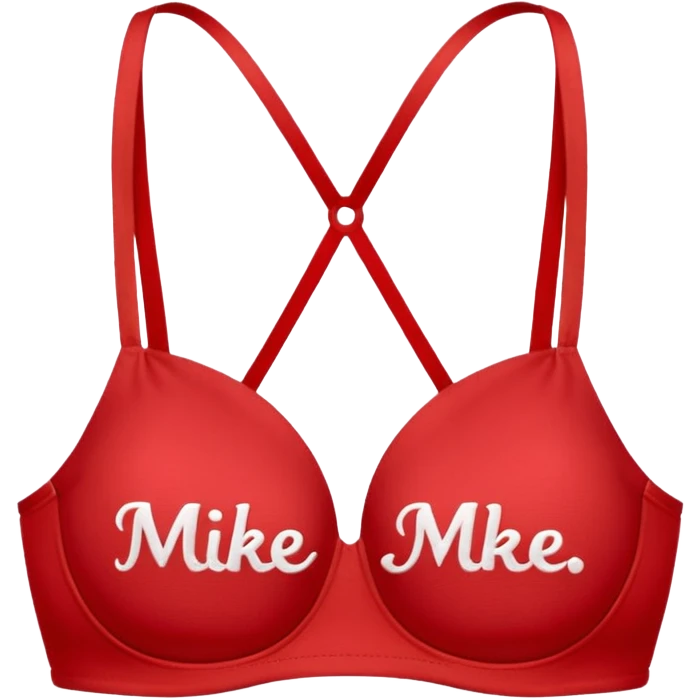Red bra written mike on left chest like embroidery emoji