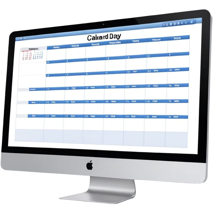 iMac screen showing day view calendar with time slots and booked appointments emoji