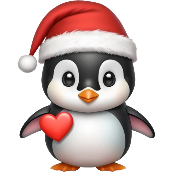 Pingüino bebe con un gorrito de Navidad y un corazón  emoji