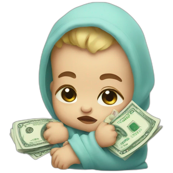 Crying baby holding money emoji