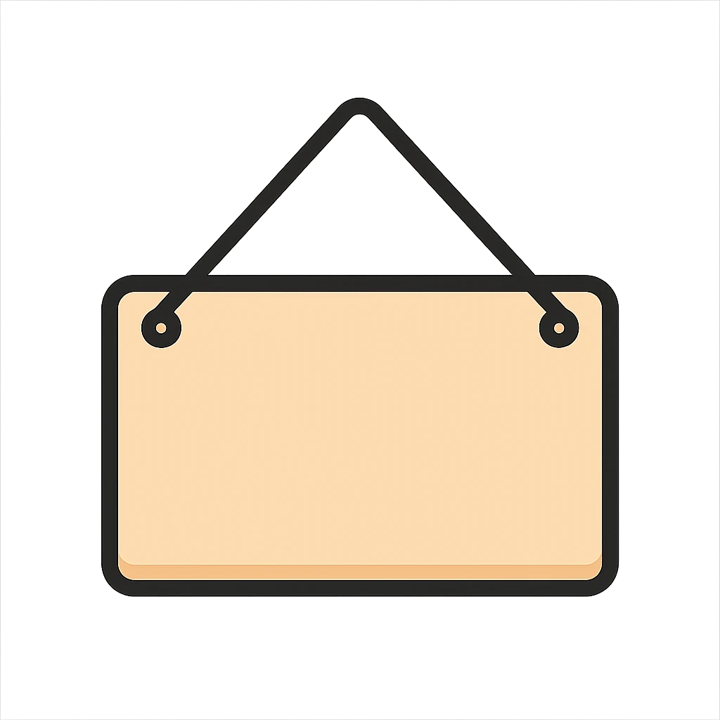 minimalist beige rectangular door sign with shadows and highlights, hanging on nails, icon color outlined style emoji