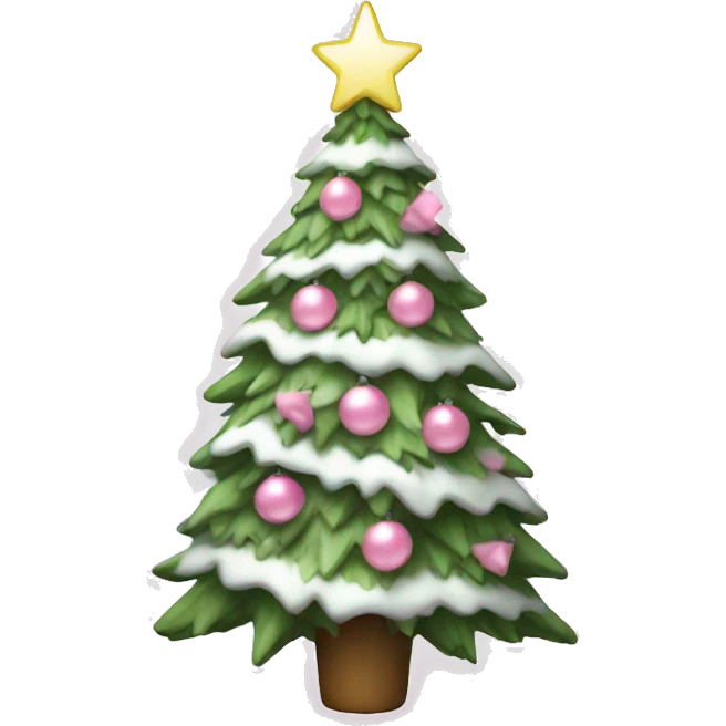 A white christmas tree with pink ordiments emoji