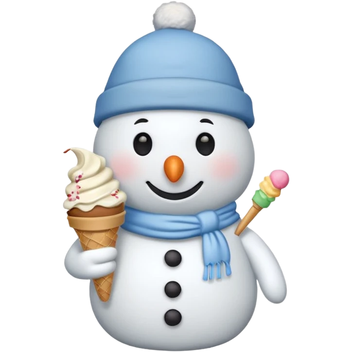 snowman wearing cap with ice cream  emoji