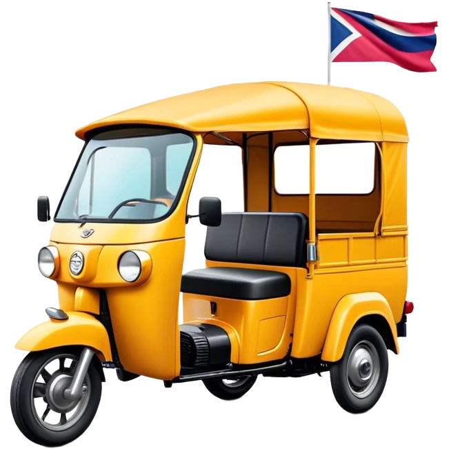 Cinematic Realistic Tuk Tuk Emoji, depicted as a vibrant iconic three-wheeled vehicle with bold colors and a compact design, rendered with crisp textures and dynamic urban lighting that captures its quintessential Thai charm. emoji