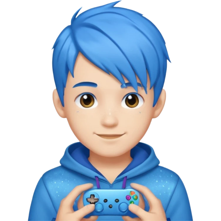 glitter blue gamer boy happy blue hair emoji