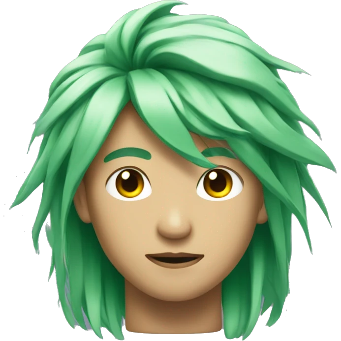 Head of Asian male cyborg with long green hair emoji