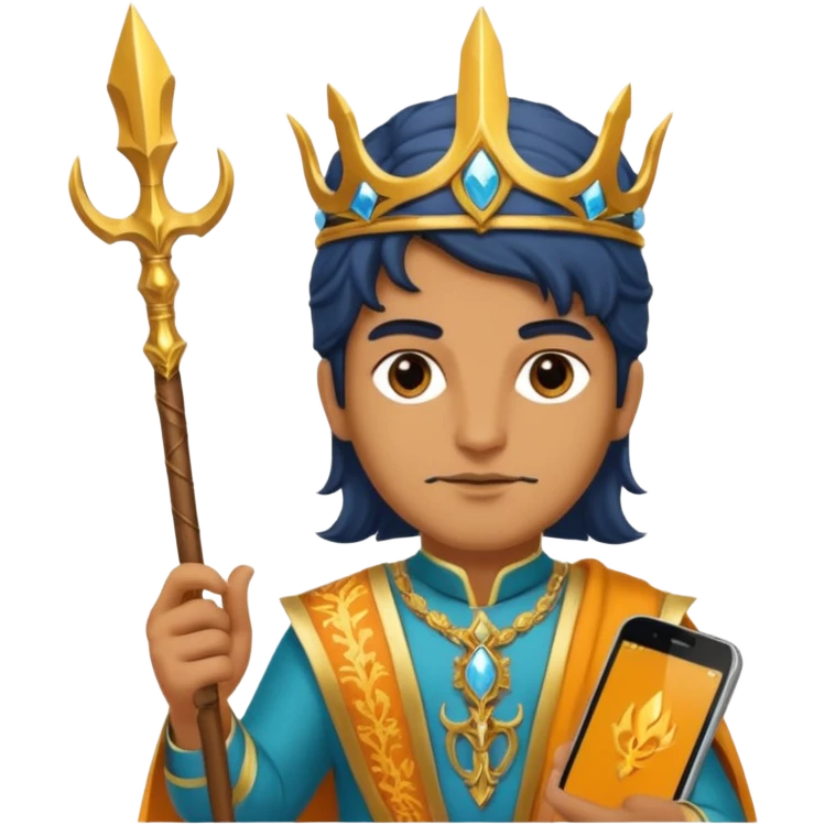 persian with saffron and smartphone, scepter, trident emoji