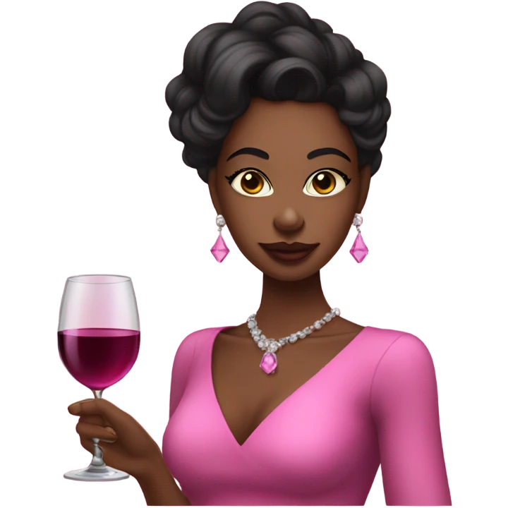Black coquette girl wearing pink and makeup holding a glass of wine emoji
