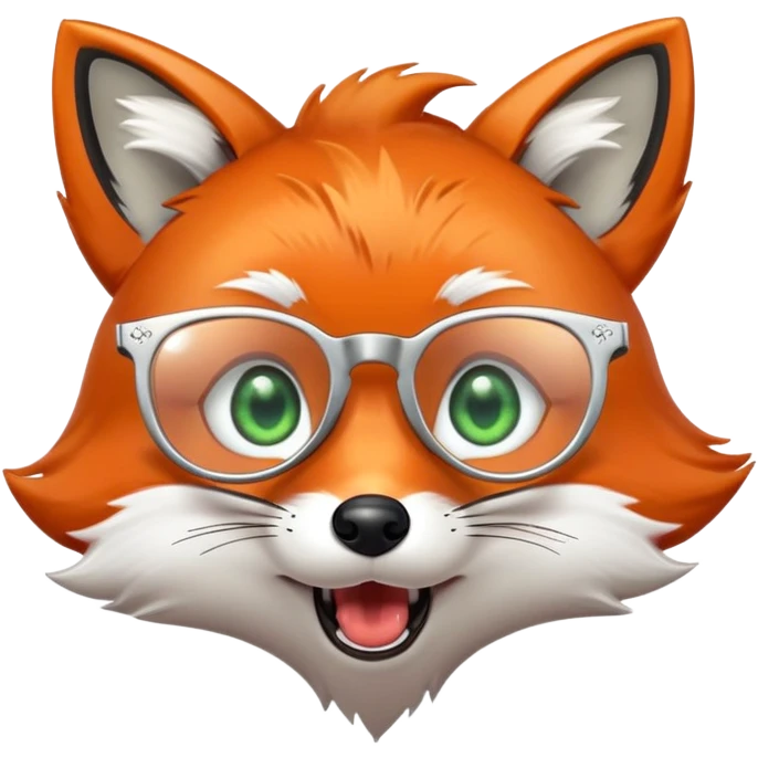 A surprised fox with sparkling fur, a glowing tail, a silver star on its forehead, and round glasses, with wide open mouth and eyes, looking shocked or scared emoji