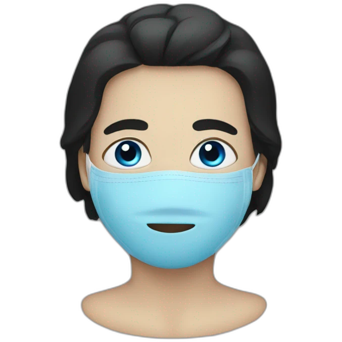A person with black hair, wearing a mask, and blue eyes  emoji