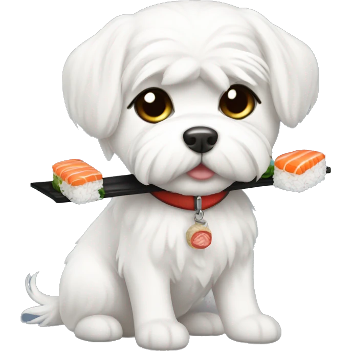 short hair maltese with sushi emoji