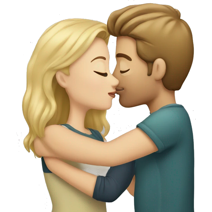 Blonde woman kissing man with brown hair   emoji