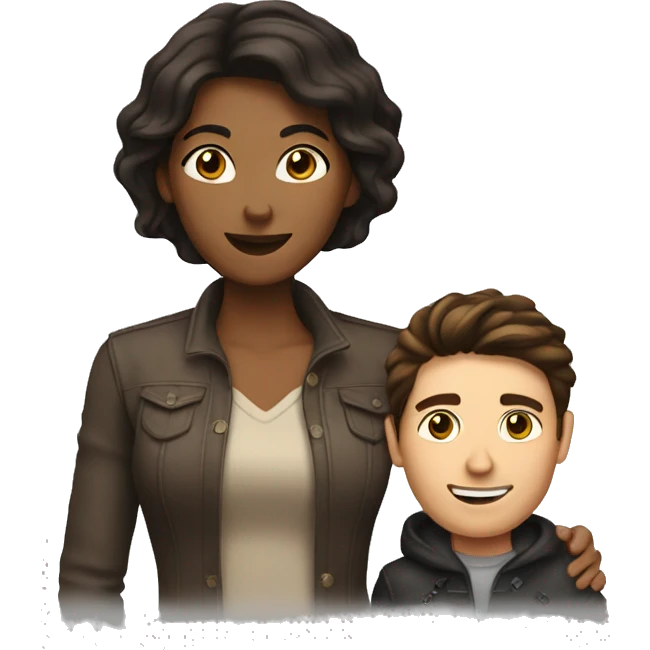 Brunette woman playing with brunette man emoji