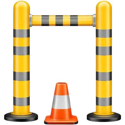 Two reflector-equipped traffic bollards with a caution tape stretched between them, marking a restricted or blocked area emoji
