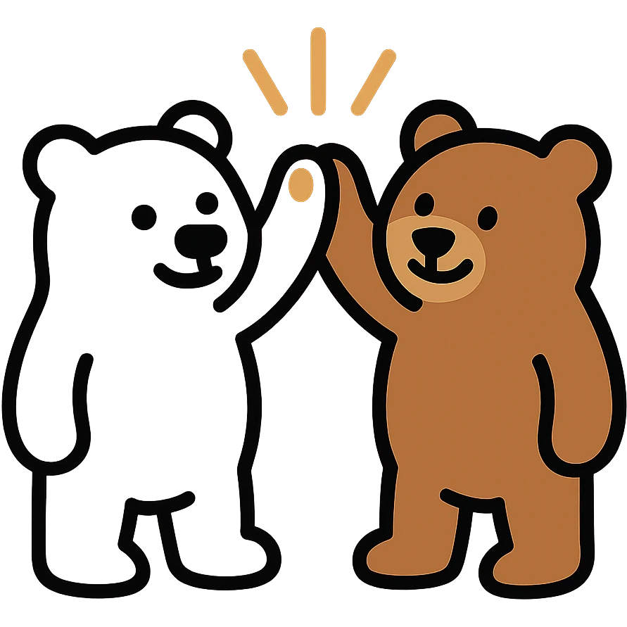 A white polar bear and brown bear giving each other a high five, showing friendship emoji