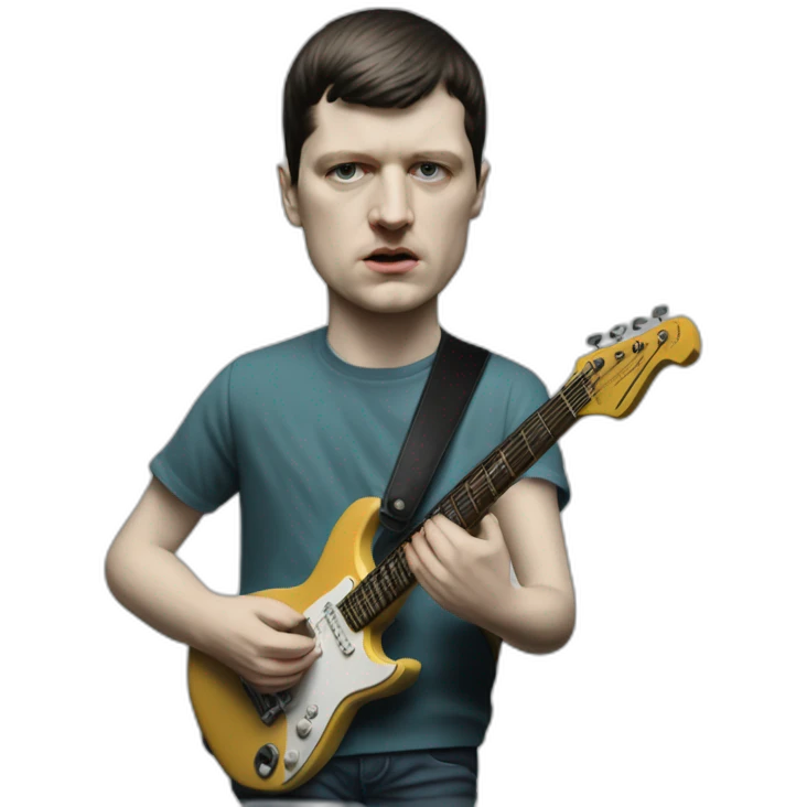 photo realistic Ian Curtis, standing, playing electric guitar, full body front view emoji