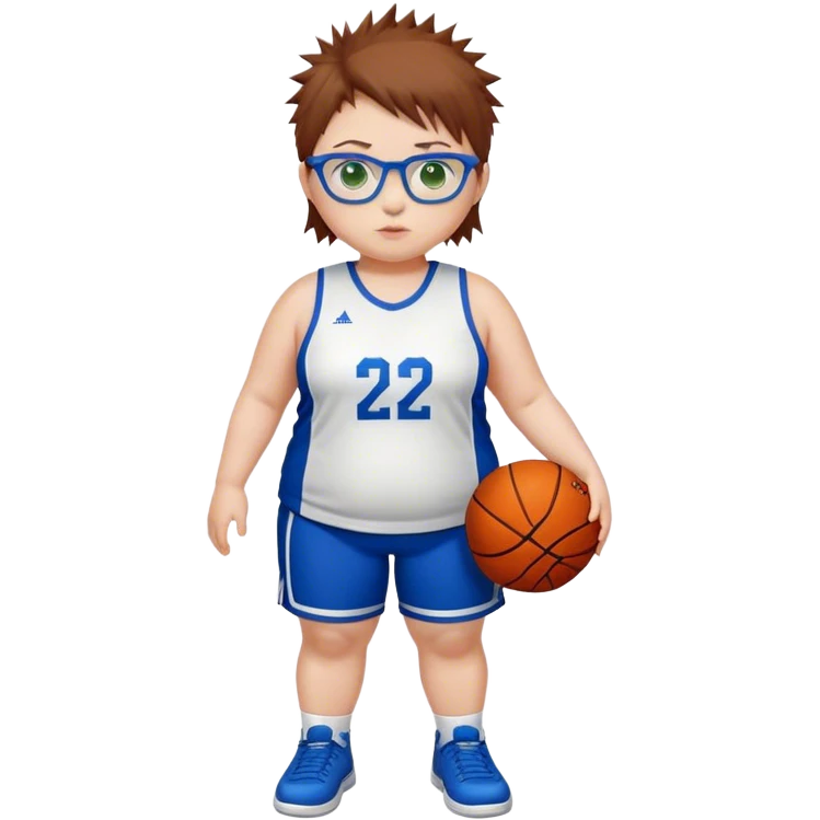 Full Body white chubby Girl with basketball spikey short brown hair  wearing blue glasses with green eyes wearing basketball uniform emoji
