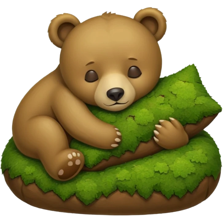 bear cub hugging moss pillow asleep emoji