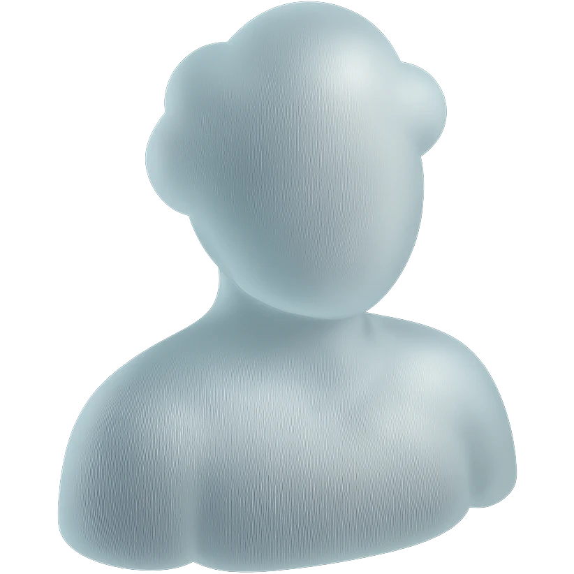 front view portrait of a person from shoulders up, body and head made of white convex clouds, matte glass style emoji
