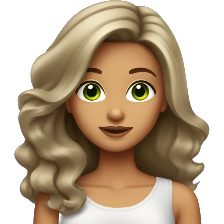 Tanned brunette girl with blowout hair and green eyes emoji